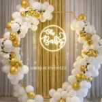 White Hexagon Oh Baby Neon Backdrop